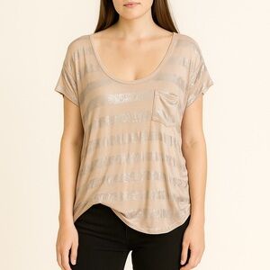 Jennifer Lopez Women’s BLUSH & SILVER Striped TSHIRT NWT SIZE L